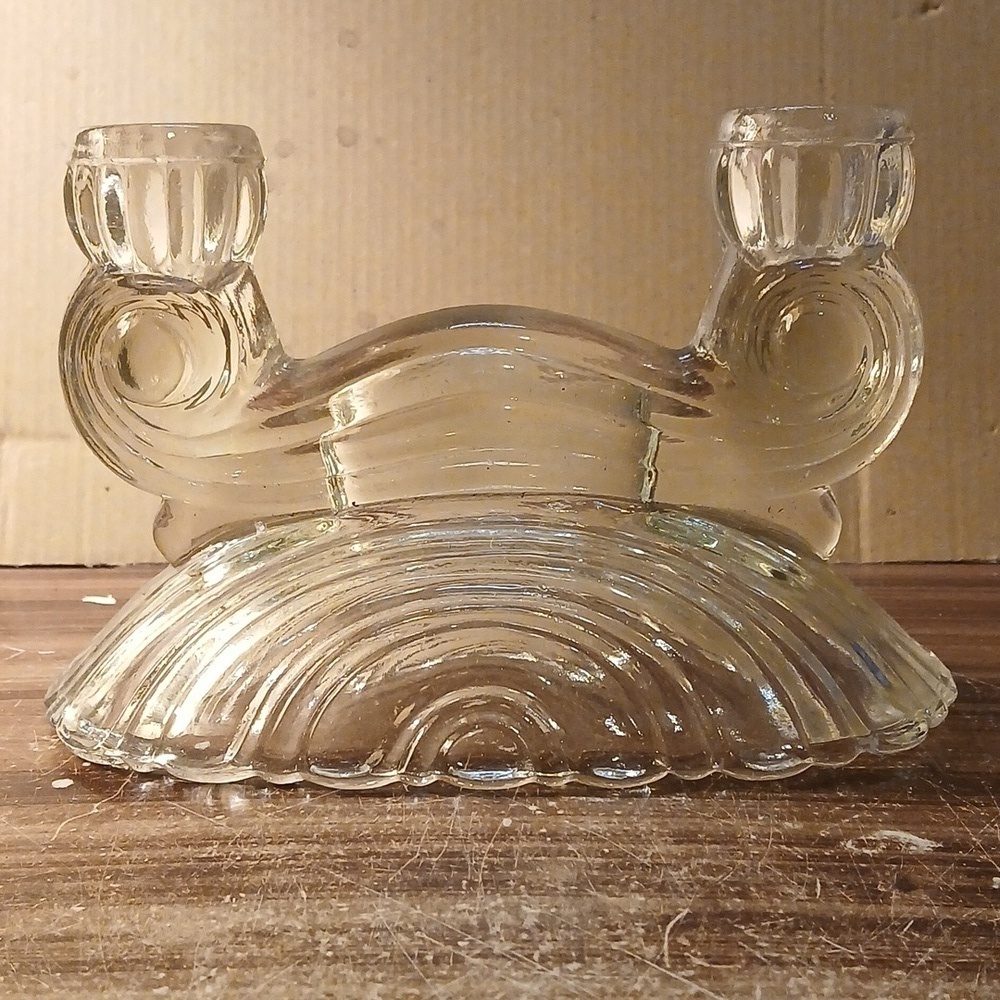 Vintage McKee Double Clear Glass Candle Stick Holder